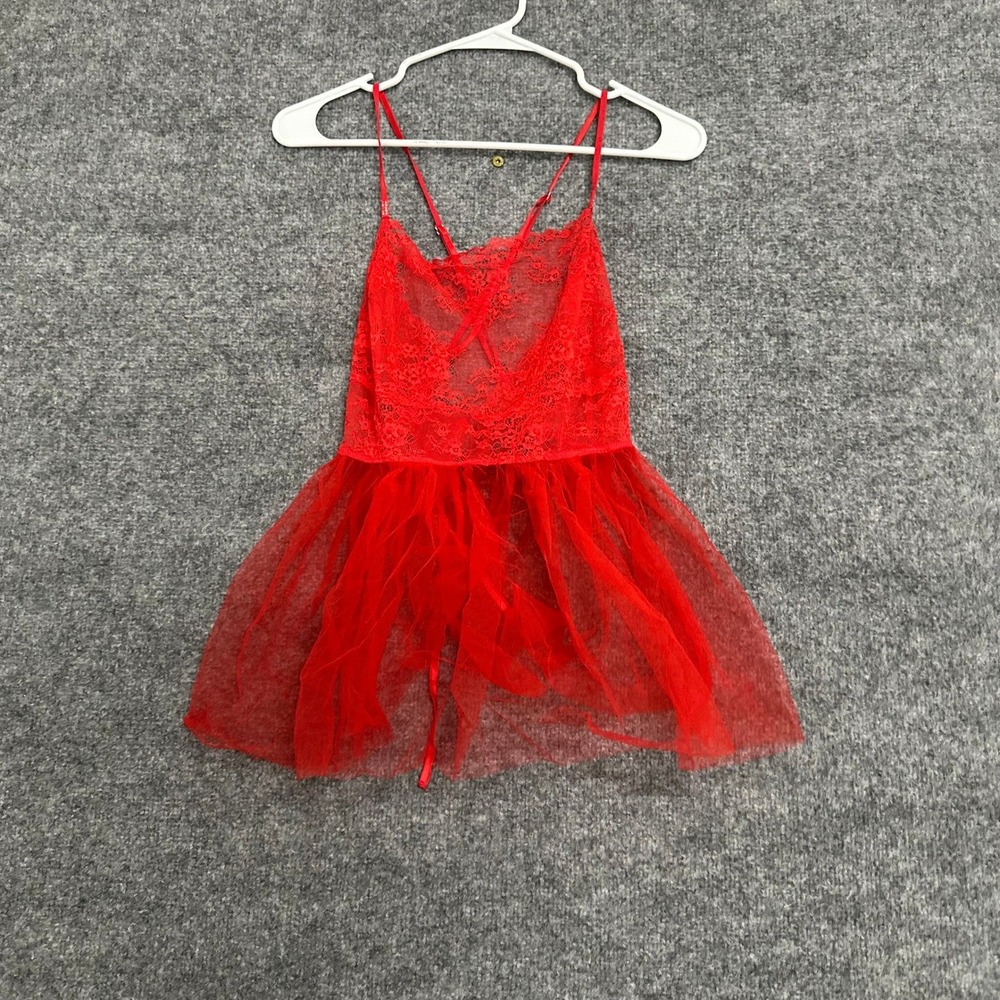 Victoria's Secret Babydoll Womens Size M Red Lace Sheer Mesh Strappy Lingerie